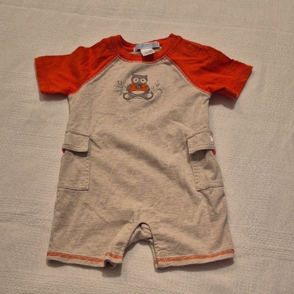 Janie and Jack boys 0-3 months shorty romper VGUC 2005 orange tan